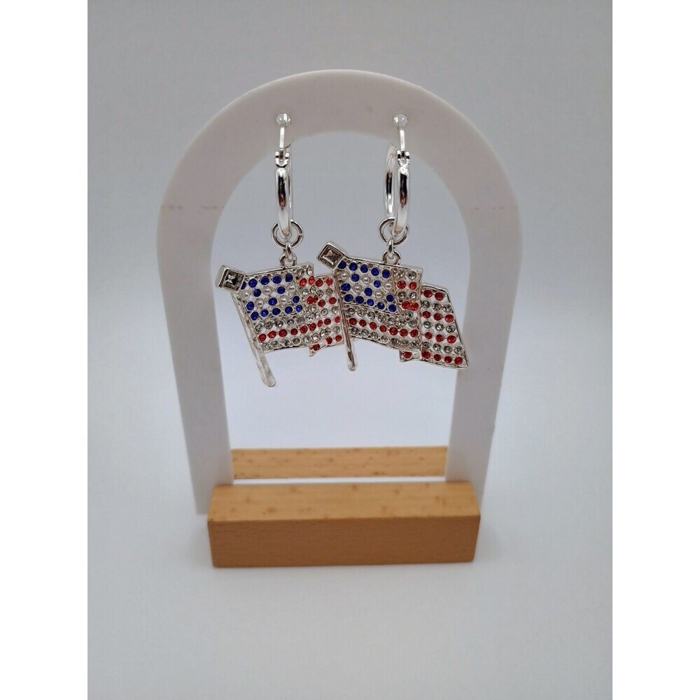 Heidi Daus Patriotic American Flag Rhinestone Dangle Earrings USA
